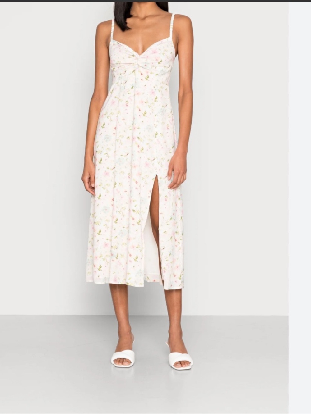 Dex Pastel Floral Twist Front Linen Dress Feminine Fairycore - Picture 11 of 11